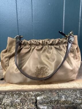 DAKS London Ruched Nylon Shoulder Bag Tan Brown Mini Purse Japan Y2K Vintage